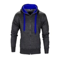 Dunkelgrauer Herren-Kapuzenpullover mit Reißverschluss und blauem Kontrastfutter im Slim Fit - M / Zip-Kapuzenstil / Dunkelgrau und Blau