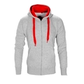 Schmal geschnittene Herren-Kapuzenjacke in Grau mit roten Kordelzügen für lässigen Hip-Hop-Stil - M / Zip-Kapuzenstil / Hellgrau/Rot