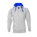 Schmal geschnittener Herren-Kapuzenpullover in Hellgrau mit kontrastierender blauer Innenseite - M / Zip-Kapuzenstil / Hellgrau/Blau
