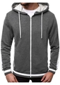 Herren Hoodie-Strickjacke in Dunkelgrau mit weißem Reißverschluss und Streifenmuster - M / Oberteile / Dunkelgrau