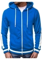 Sudadera con capucha y cremallera azul real para hombre con rayas blancas y cordón - Azul