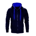 Detail of navy blue zip-up hoodie featuring bright blue lining and drawstring accents - M / Zip-up Hooded Style / Navy/Blue