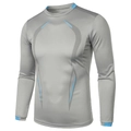 Detail of gray athletic long sleeve shirt with blue accents and textured compression lines - Light Gray