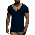 T-shirt homme bleu marine à col en V profond, coupe ajustée, style sport décontracté - M / Bleu marine