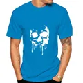 Men's blue short sleeve T-shirt with a stylish white skull print on the chest - M / Sapphire Blue