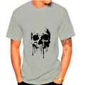 Men's light grey short sleeve t-shirt with artistic black skull print on white background - M / Light Gray