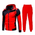 Slim Fit Trainingsanzug für Herren mit rot-schwarz diagonalem Kapuzenpullover und Jogginghose - Rot mit Rot