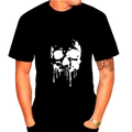 Men's black short sleeve T-shirt featuring a street fashion white dripping skull print - S / Black