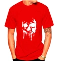 Men's fashion red crew neck T-shirt with a white ink-drop skull print in casual style - S / Red
