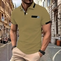 Slim fit khaki men's polo shirt with black and grey contrast trim on collar and pocket - Khaki