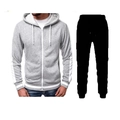 Men's casual grey zip-up hoodie and black joggers set with stylish white stripe details - M / Top And Bottom / Light Gray