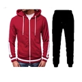 Men's two-piece sports tracksuit with red hooded zip-up sweatshirt and black joggers - M / Top And Bottom / Burgundy