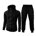 Survêtement de sport noir pour hommes avec sweat à capuche jacquard et pantalon de jogging - Perle Noire Avec Noir