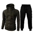 Ensemble survêtement homme avec veste à capuche vert olive et pantalon de jogging noir - Vert Militaire Et Noir
