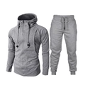 Survêtement de sport gris clair pour homme avec sweat à capuche zippé et pantalon jogger - Gris Clair