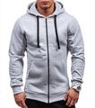 Detail of light gray zip-up hoodie featuring black drawstrings and ribbed cuffs - S / Tops / Light Gray