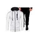 Tuta sportiva da uomo con giacca bianca con cappuccio e pantaloni sportivi neri - Taglia M / Top E Pantaloni / Bianco