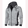 Herren-Freizeitkapuzenjacke mit grauem Color-Blocking und doppeltem Reißverschluss-Detail - M / Hellgrau