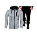 Tuta sportiva casual da uomo con felpa grigia con cappuccio e pantaloni neri - Taglia M / Top E Pantaloni / Grigio chiaro