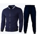 Dark blue men's tracksuit set with zip-up bomber jacket and diamond quilted texture - Navy Blue