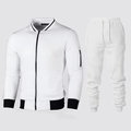 Men's white tracksuit featuring a quilted diamond pattern jacket and matching joggers - S / Top And Bottom / White