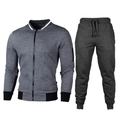 Men's grey track suit with quilted stand collar jacket and drawstring sweatpants - S / Top And Bottom / Dark Gray