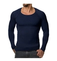 Dettaglio della maglia a coste blu scuro a maniche lunghe con vestibilità slim e girocollo - Taglia S / Top / Blu navy