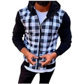 Veste à capuche décontractée pour homme avec motif à carreaux noir et blanc et zip complet - Blanc