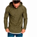 T-shirt à manches longues et capuche pour homme vert olive avec ourlet blanc superposé - M / Vert Militaire