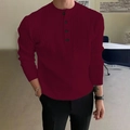 Men's wine red turtleneck knit sweater featuring vertical ribbed texture and button neck detail - S / Tops / Burgundy