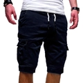 Casual heren cargo short voor de zomer met meerdere zakken en wit trekkoord in het zwart - S / Bottoms / Marineblauw