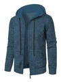 Detail of navy blue marl knit hoodie featuring contrast black drawstrings and metal zipper - S / Denim Blue