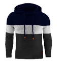 Detail view of the waffle knit fabric and color block design on the men's hoodie - S / Navy Blue