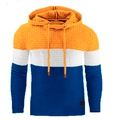 Men's waffle knit hoodie featuring a bold yellow, white, and blue color block design - S / Yellow & White