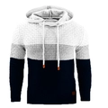 Men's tricolor patchwork knit hoodie with waffle texture and drawstring in white and navy - S / White