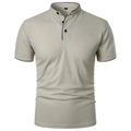 Polo de hombre entallado de manga corta beige con ribetes en contraste y cuello elevado - S / Gris claro