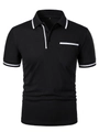 Λεπτομέρεια μαύρου polo shirt με υφή υφάσματος piqué και λευκές ρίγες - S / Tops / Μαύρο