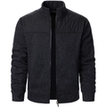 Detail of men's knitted zipper cardigan with quilted nylon shoulder panels and rib cuffs - Black
