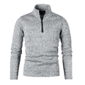Men's grey marl knit sweater featuring a stand collar and half-zip closure design - S / Tops / Light Gray