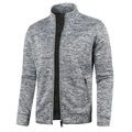 Detail of heather grey knit jacket with neon zipper accents and ribbed cuffs on the sleeves - S / Light Gray