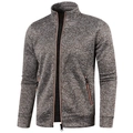 Detail of grey knitted jacket with contrast orange zippers and functional pockets - S / Coffee