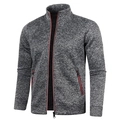 Detail of men's knit sweater featuring zipper pockets and contrast red trimming edge - S / Dark Grey
