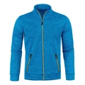 Close-up of royal blue knitted men's zip jacket showing textured fabric and collar - S / Blue