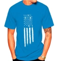 T-shirt bleu pour hommes à col rond avec motif drapeau blanc vintage et style décontracté - S / Bleu Saphir