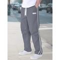 Gray men's sporty parachute pants featuring white side stripes and drawstring waist - S / Dark Gray