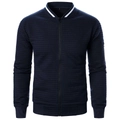 Detalle del tejido tipo gofre azul marino y el cuello de béisbol con rayas blancas - S / Tops / Azul marino