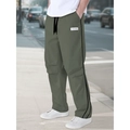 Men's olive green sports casual track pants with black side stripes and drawstring waist - S / Army Green