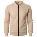 Detalle de chaqueta beige para hombre con relieve de cuadrícula y cuello de béisbol - S / Tops / Caqui