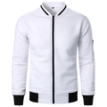 Detalle de la textura de gofre blanca y cuello acanalado negro de la chaqueta casual - S / Tops / Blanco