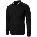 Detalle de la textura acolchada y el cuello de béisbol a rayas en la chaqueta bomber - S / Tops / Negro